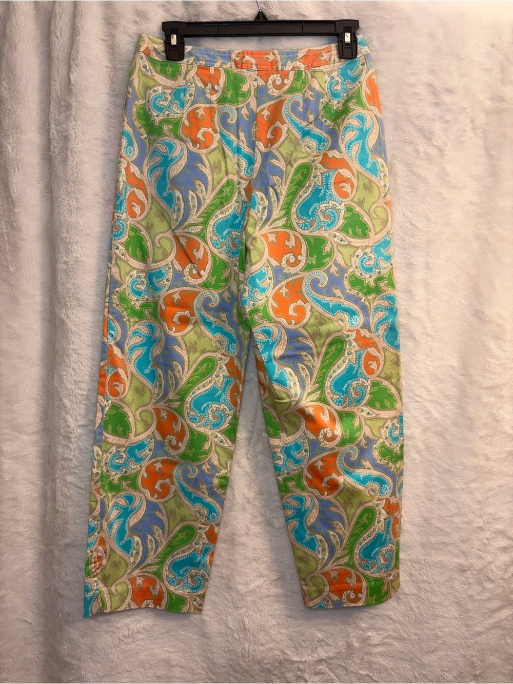 Talbots Paisley Pull-On Pants in Green, Blue & Orange - Picture 2 of 6